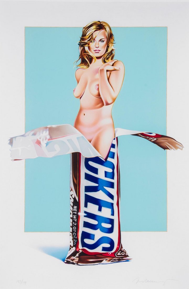 Mel Ramos (b.1935) - Miss Snickers: lithograph printed in colours, 2004, signed in pencil, numbered 137/199, on wove paper, with full margins, 725 x 520 mm (28 1/2 x 20 1/2 in)
