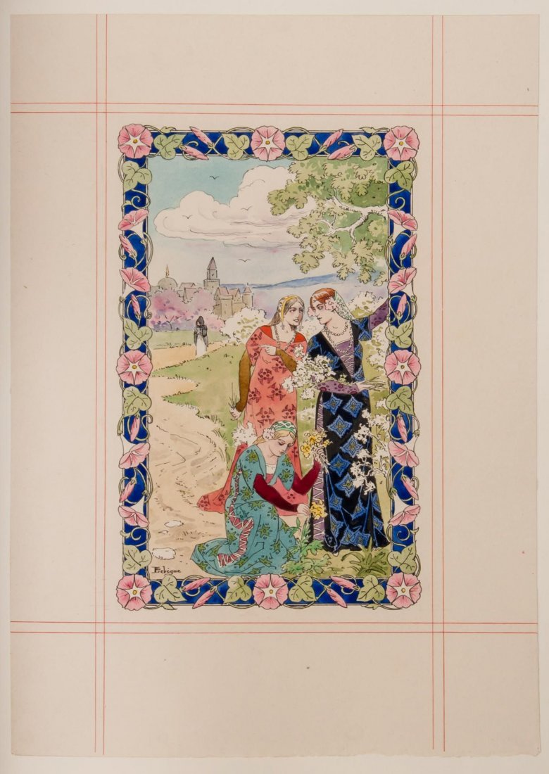 France (Anatole) - Histoire de doÃ±a Maria dâ€™Avalos: unique copy with the original watercolours incorporating manuscript text by the artist , suite of proofs on japon in black & red and suite on chine of illustrations in black before letters, all by LÃ