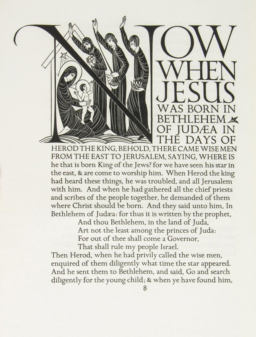 Four Gospels of the Lord Jesus Christ (The),: according to the Authorized Version of King James I , number 354 of 500 copies, wood-engraved illustrations and initials by Eric Gill, some full-page, original half pigskin, by Sangorski & Sutcliffe,
