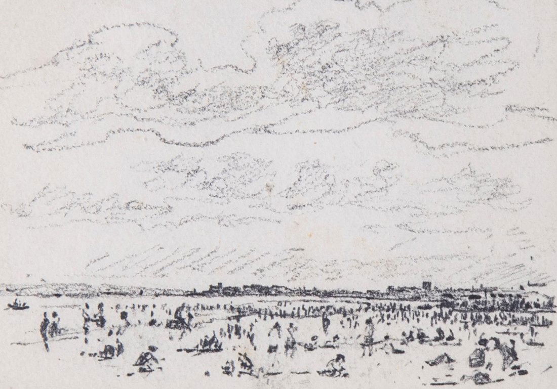 Circle of John Constable - Study for a beach scene,: pencil on stiff wove paper, 9 x 12.5 cm (3 1/2 x 5 in); with Circle of William Payne Landscape study with shepherd's hut , pen and brown ink with watercolour, 6 x 9 cm (2 3/8 x 3 1/2 in); also with En