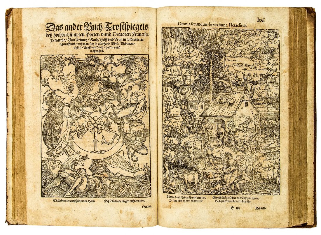 Petrarca (Francesco) - Das Erste [Ander] Buch dess: profusely illustrated with woodcut illustrations, a few full-page, lacking first and final f., foxed and lightly browned, several marginal repairs occasionally affecting the odd (or a few) letters or 