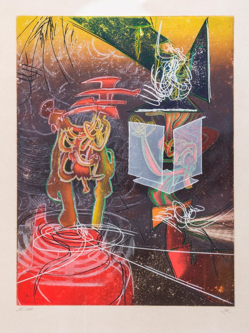 Roberto Sebastian Matta (1911-2002) - Untitled: etching with aquatint printed in colours, signed in pencil, numbered 15/100, on wove paper, with full margins, 475 x 360 mm (18 3/4 x 14 1/4 in) IMPORTANT: This lot is sold subject to Artists Resale R