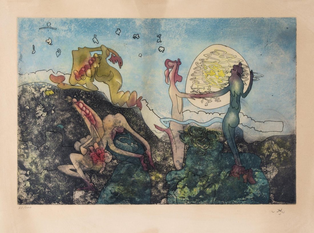 Roberto SebastiÃ¡n Matta (1911-2002) - Untitled: etching with aquatint printed in colours, signed in pencil, numbered 72/100, on wove paper, with full margins, 500 x 660 mm (19 3/4 x 26 in) IMPORTANT: This lot is sold subject to Artists Resale Right