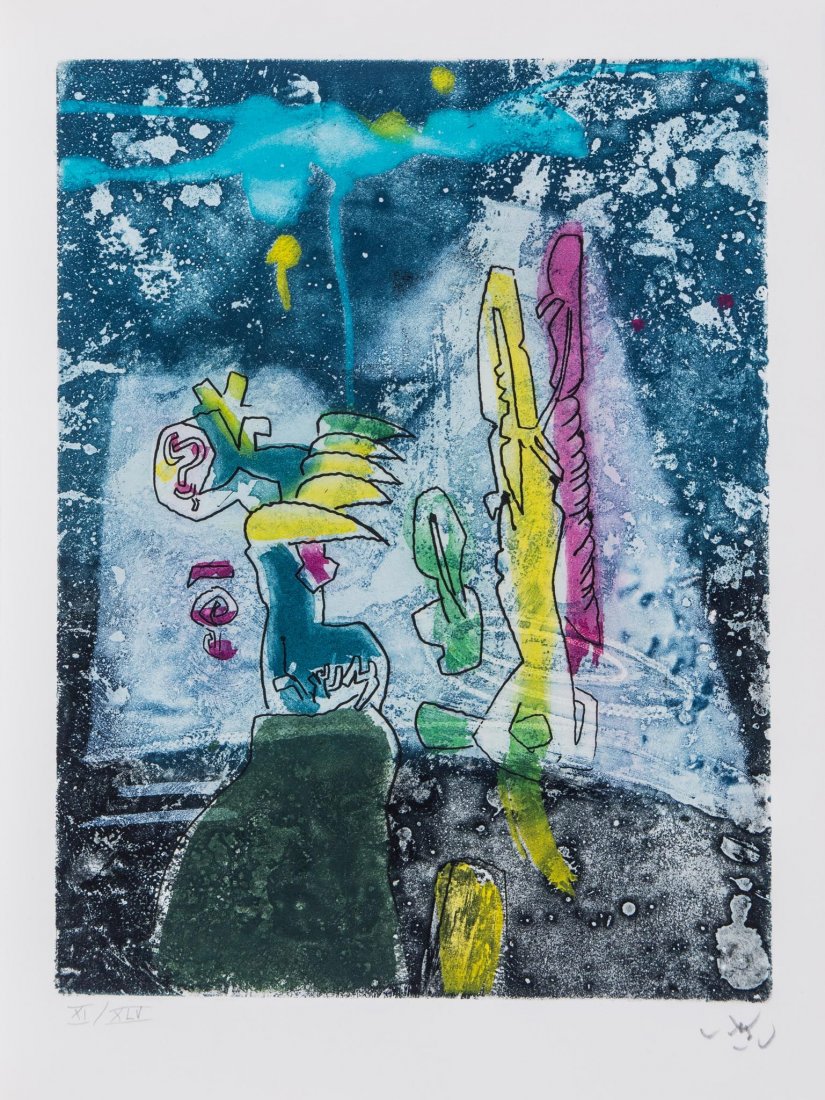 Roberto Sebastian Matta (1911â€“2002) - Untitled: etching with aquatint printed in colours, 1976, signed in pencil, numbered XI/XLV, as inluded in La MysticitÃ© Charnelle de RenÃ© Crevel, published by Ã‰ditions Georges Visat, Paris, on Arches 