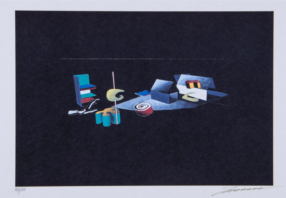 Zaha Hadid (b.1950) - Untitled: offset lithograph printed in colours, signed in green felt-tip pen, numbered 43/150, on wove paper, with full margins, 235 x 345 mm (9 1/4 x 13 5/8 in) IMPORTANT: This lot is sold subject to Artists R