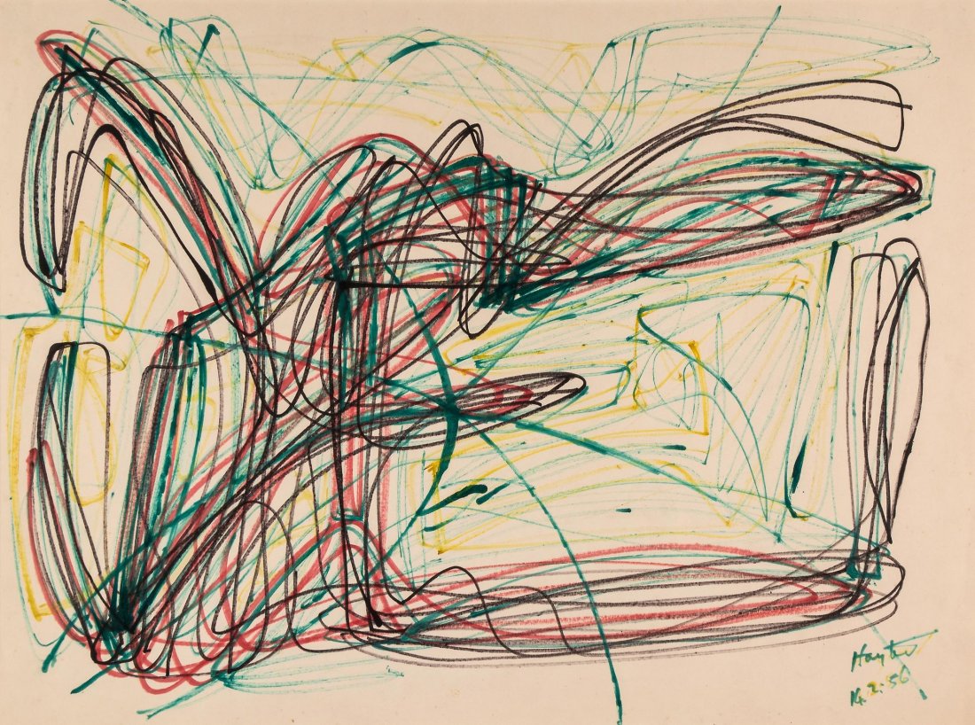 Stanley William Hayter (1901-1988) - Untitled, 1953: coloured flo-master pens on paper, signed and dated 14.2.56 at lower right 19 3/4 x 26 1/2 in., 50.3 x 67.3 cm IMPORTANT: This lot is sold subject to Artists Resale Rights, details of which can be fou