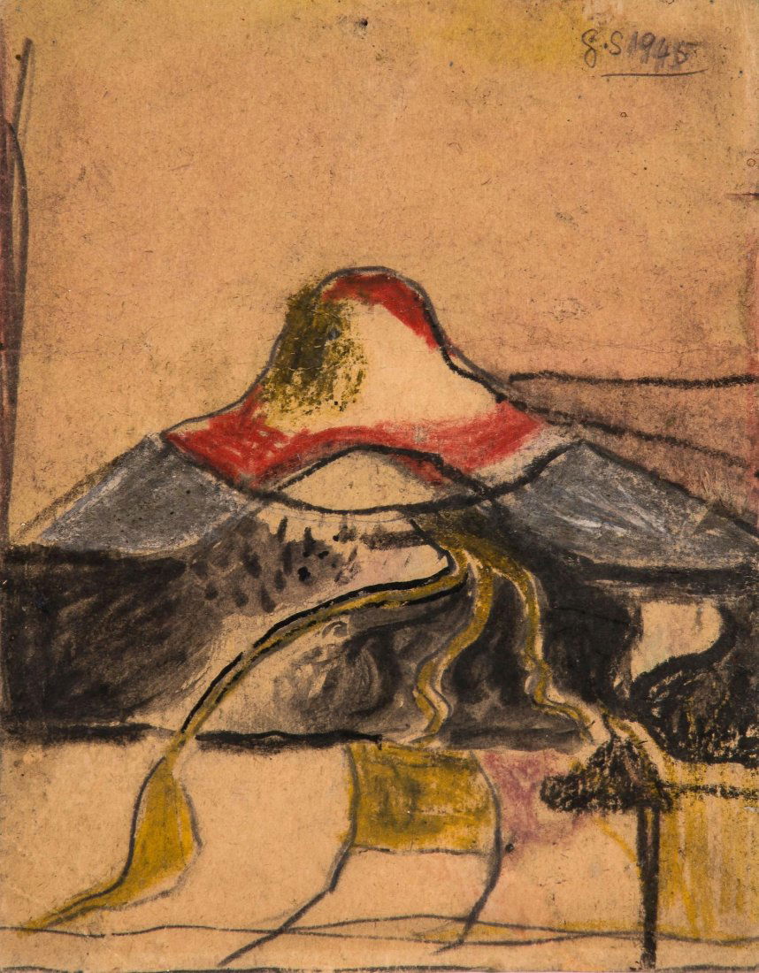 Graham Sutherland (1903-1980) - Study for a Mountain,: coloured chalks, watercolour and pencil on buff paper, signed with the initials 'g.s' and dated at upper right 9 x 7 in., 22.8 x 17.8 cm Provenance: Sale: Sotheby's London, Modern British and Irish Pa