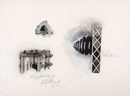Michael Sandle (b. 1936) - Railway Station Monument: india ink with watercolour on paper, with pencil inscriptions, signed, titled and dated at lower left 23 1/4 x 31 in., 59 x 79 cm IMPORTANT: This lot is sold subject to Artists Resale Rights, details