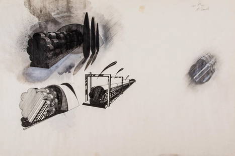 Michael Sandle (b. 1936) - Railway Station Monument: india ink and watercolour, signed and dated at upper right 23 3/4 x 36 in., 60.5 x 91.5 cm IMPORTANT: This lot is sold subject to Artists Resale Rights, details of which can be found in our Terms and