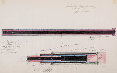 Michael Sandle (b. 1936) - Machine Gun Barrel Assembly,: coloured inks with wash on paper, signed, titled and dated at upper right 24 x 35 3/4 in., 51 x 91 cm IMPORTANT: This lot is sold subject to Artists Resale Rights, details of which can be found in our