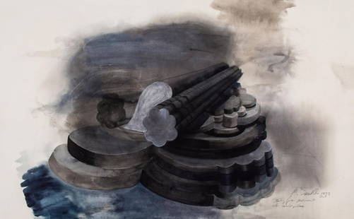 Michael Sandle (b. 1936) - Study for monument on: ink, watercolour and white chalk on paper, signed, dated and titled at lower right 25 1/4 x 38 3/4 in., 64 x 98.5 cm IMPORTANT: This lot is sold subject to Artists Resale Rights, details of which