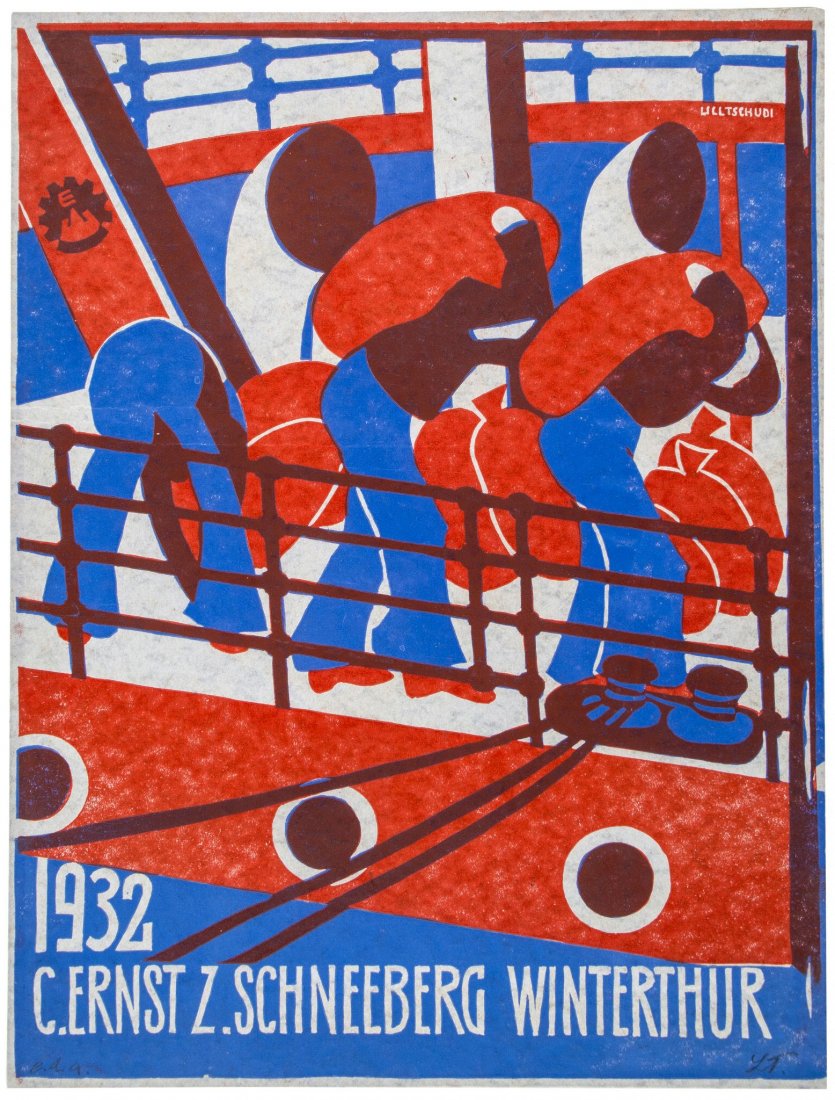 Lill Tschudi (1911-2004) - Winterthur Poster (Not in: linocut printed in colours, circa 1932, initialled and inscribed ed.a in pencil, an artist's proof there was no published edition, on grey/blue wove paper, the full sheet printed near to the edges, sh