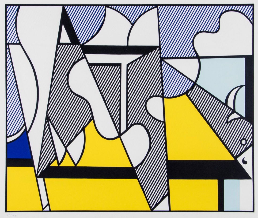 Roy Lichtenstein (1923-1997) - Cow Going Abstract: screenprint in colours, 1982, signed in pencil on the third sheet, each sheet numbered 47/150, published by Fratelli Alinari, Florence, on three sheets of white wove paper, with full margins, each 602