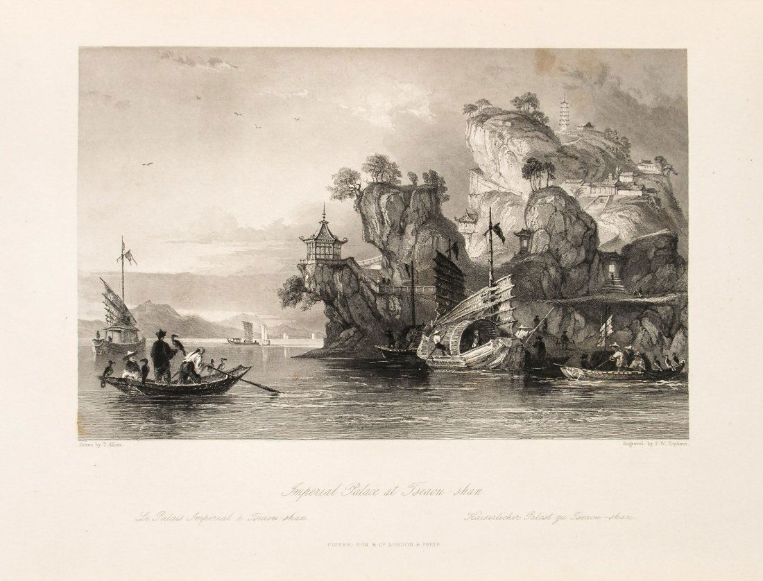 China , 4 vol. in 2, engraved titles, 113 of 124: (Rev. G.N.) China , 4 vol. in 2, engraved titles, 113 of 124 engraved plates after Thomas Allom, lacking also pp.9-16 from vol. 4, some spotting mostly visible at margins, contemporary full hard grain