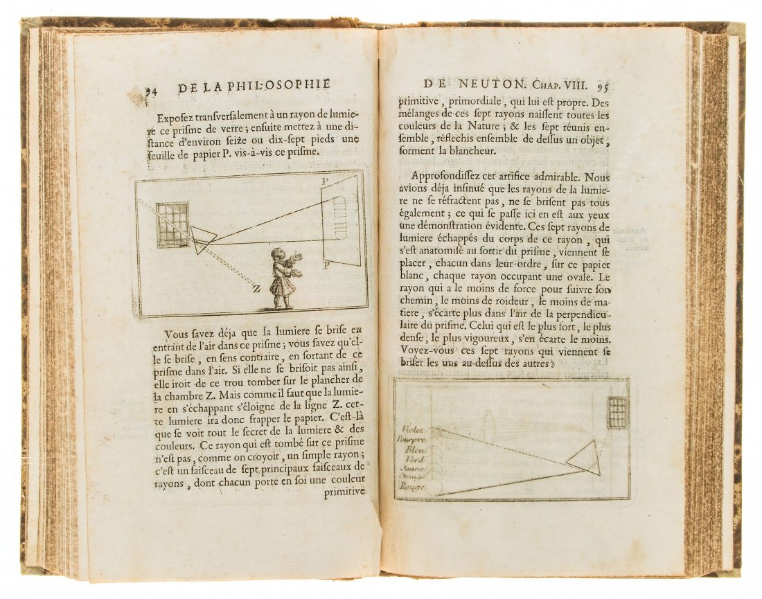 Elémens de la Philosophie de Neuton …: (François Marie Arouet de) Elémens de la Philosophie de Neuton Nouvelle Edition, title printed in red & black with engraved vignette, 6 engraved plates, 58 engraved vignettes, one folding en