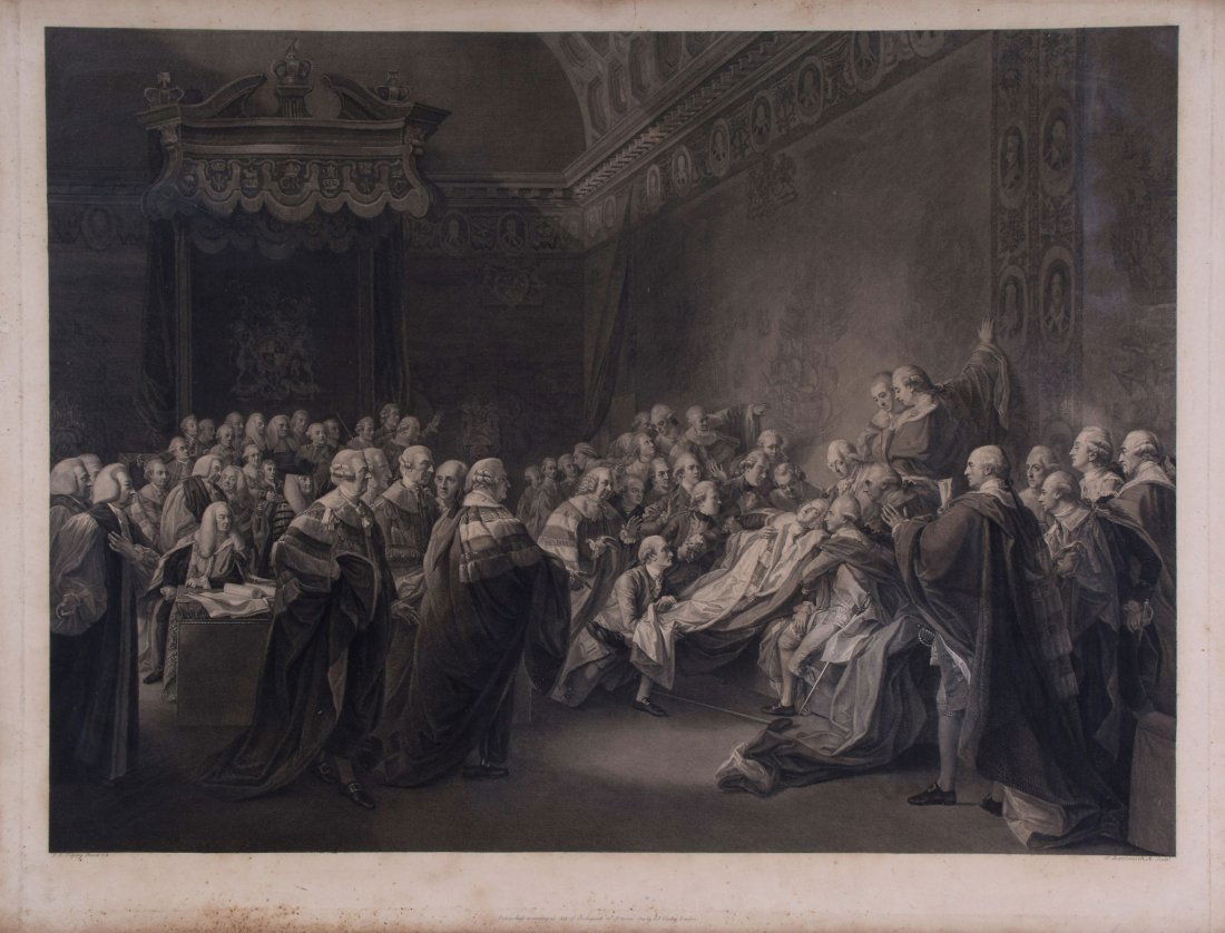 Bartolozzi (Francesco) - The Death of the Earl of: scratch-letter proof before title, after John Singleton Copley, engraving, 650 x 820mm.,linen-backed over wooden stretcher, slight browning and surface dust, some marginal spotting below, framed and g