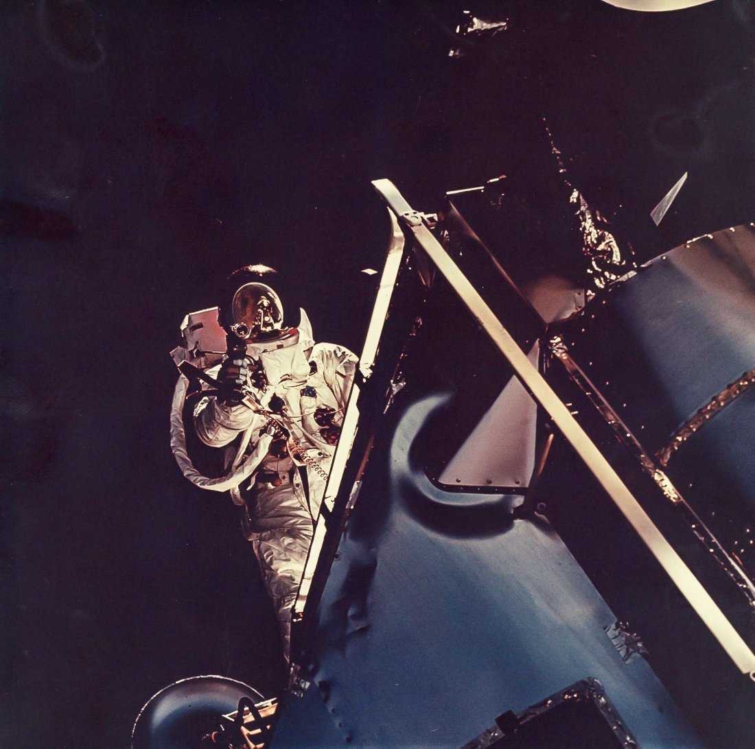 David Scott -: Vintage chromogenic print on fibre-based Kodak paper, 20.3 x 25.4cm (8 x 10in), A Kodak Paper watermark on verso, [NASA negative number AS9-19-2985] While David Scott was photographing him during his
