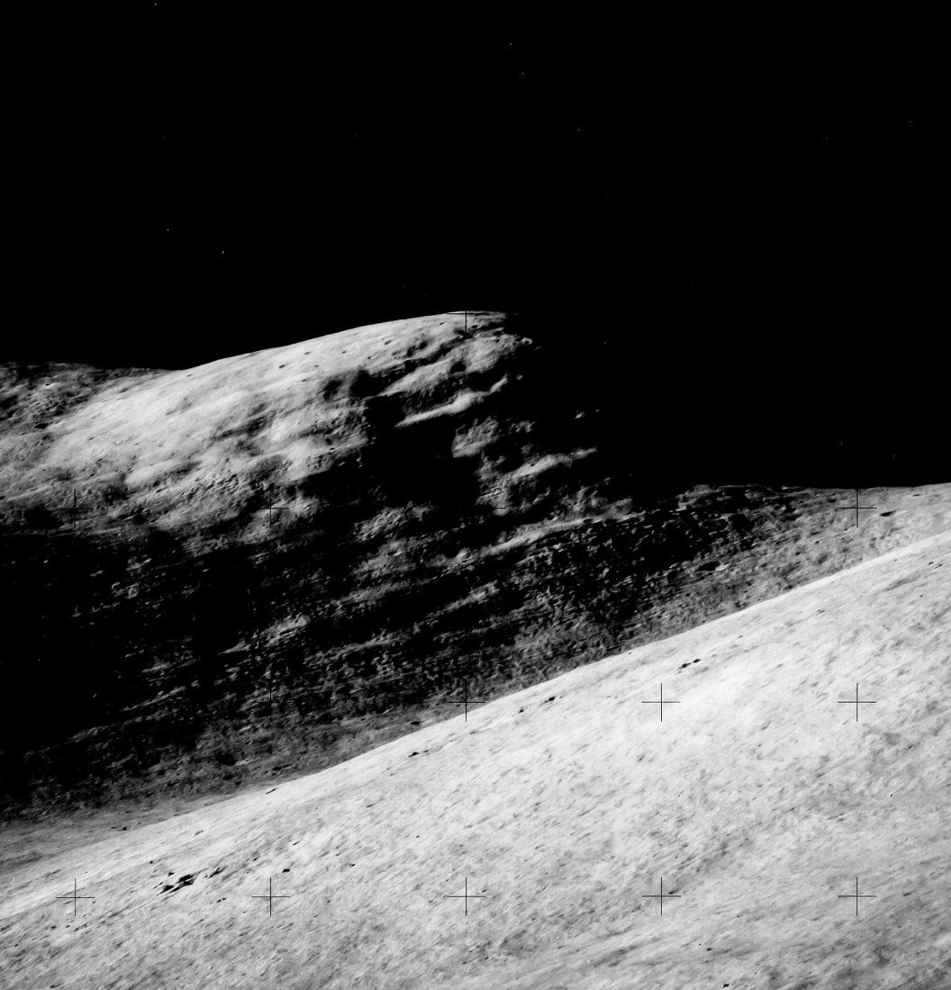 David Scott -: Vintage gelatin silver print, 20.3 x 25.4cm (8 x 10in), numbered NASA AS15-84-11250 in black in top margin Silver Spur - named for Caltech geologist Lee Silver - is immediately east of Mt. Hadley Delt