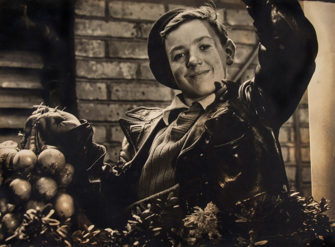 Angus McBean (1904-1990) - Basque Onion Boy Calling at: Gelatin silver print flush mounted to card, signed in pencil on card, signed, titled and dated in black ink with various annotations in pencil in unknown hand verso, 36.8 x 49.7cm (14 1/2 x 19 1/2in) 