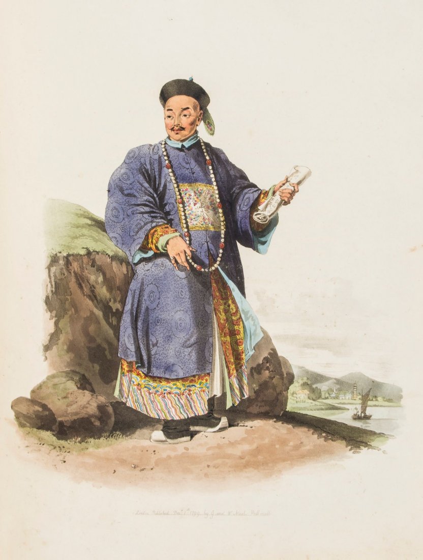 China.- Alexander (William) - The Costume of China,: first edition , sepia aquatint additional title/dedication and 48 aquatint plates, list of subscribers, lacks advertisement leaf at the end, endpapers rather mottled, some foxing and light staining (a