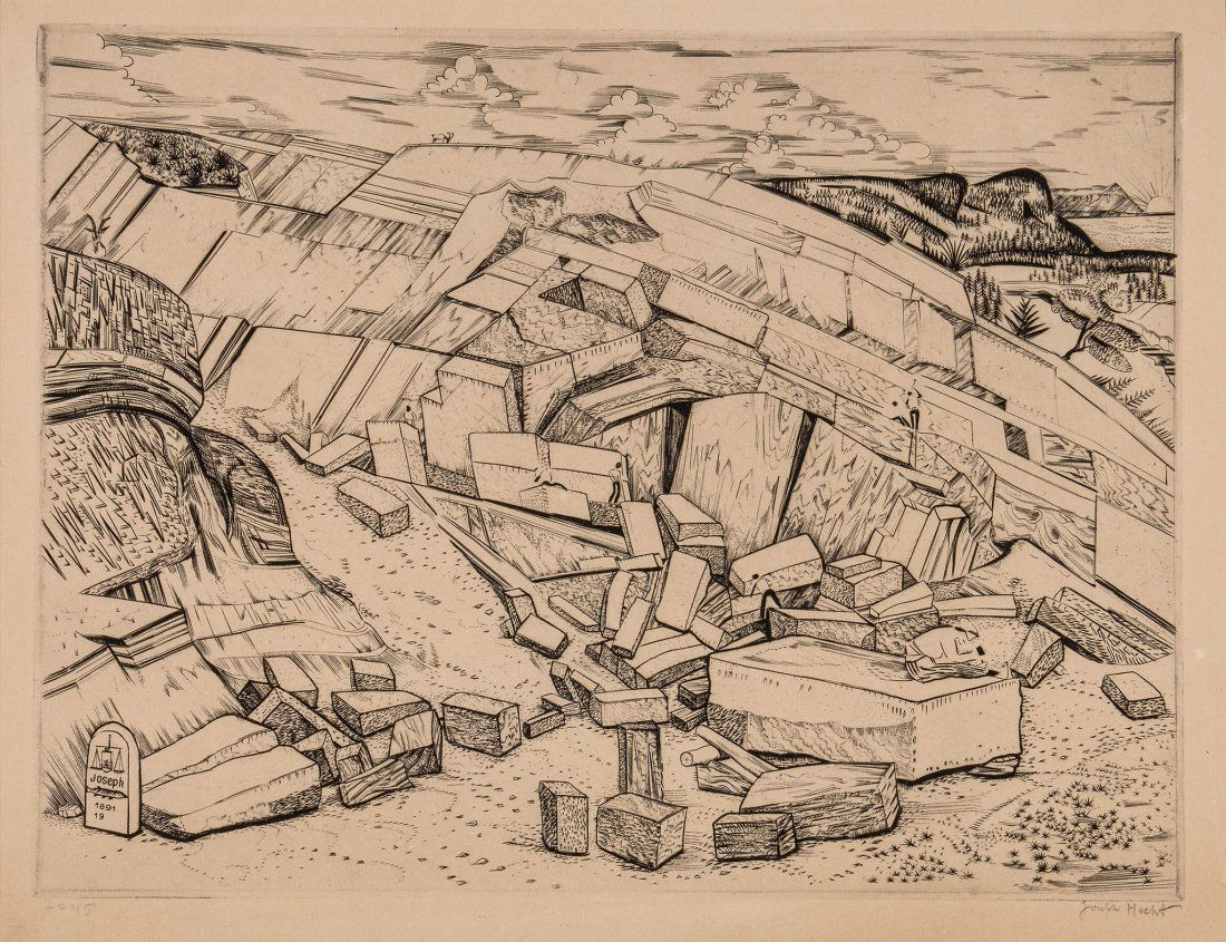 Joseph Hecht (1891-1951) - The Quarry: etching, signed in pencil, numbered 2/45, on laid paper, with full margins, 301 x 395 mm (11 7/8 x 15 5/8 in) IMPORTANT: This lot is sold subject to Artists Resale Rights, details of which can be foun