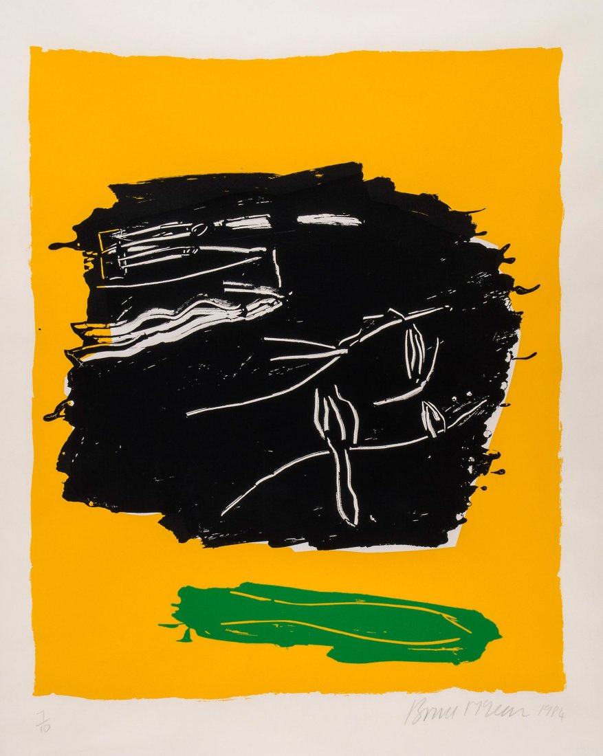Bruce McLean (b.1944) - Green Fish on Yellow: screenprint in colours, 1984, signed and dated in pencil, numbered 7/10, on wove paper, with full margins, 780 x 640 mm (30 3/4 x 25 1/8 in) IMPORTANT: This lot is sold subject to Artists Resale Right