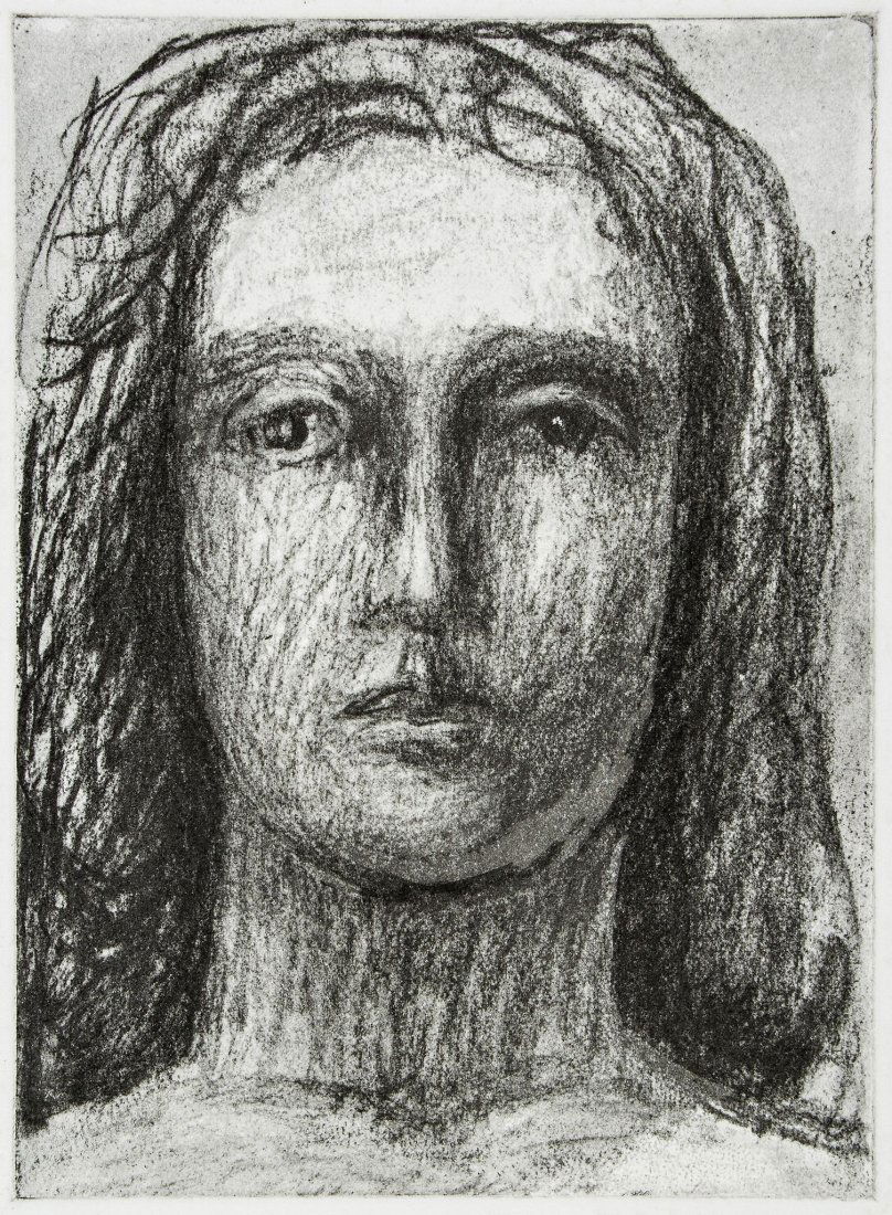 Henry Moore (1898-1986) - Head of Girl I (C.598): photo-etching from soft ground etching, 1981, a proof aside from the edition of 50, printed by Michael Rand, London, Published by Raymond Spencer Company Ltd for the Henry Moore Foundation, Much Hadha
