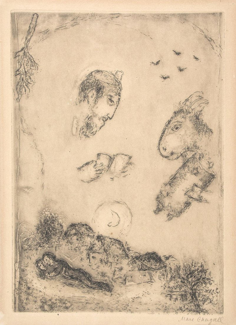 Marc Chagall (1887-1985) - Der Esel über dem Dorf: etching with aquatint, 1951/52, signed in pencil, from the edition of approximately 35, published to fund the book from Isaac Kloomok, Chagall, New York, 1952, on wove paper, with full margins, 275 x 