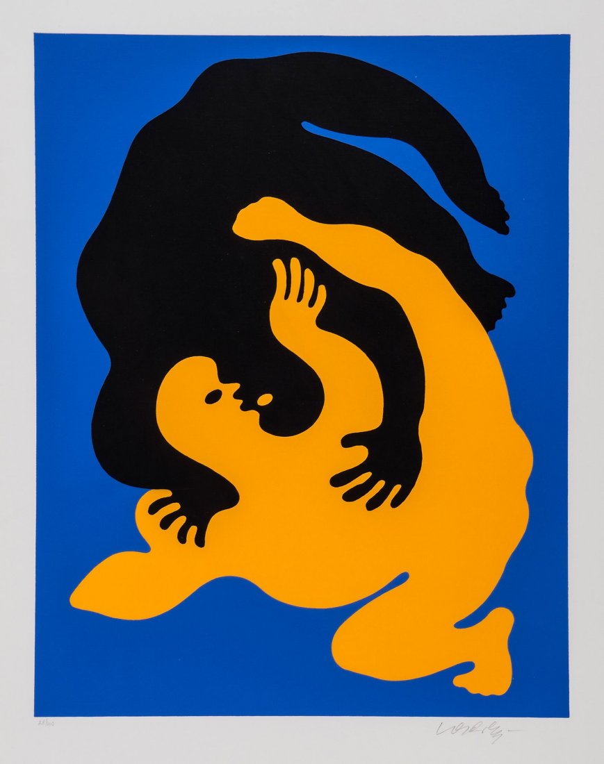 Victor Vasarely (1906-1997) - Wrestlers; Dragons: two screenprints in colours, 1939-45, each signed in pencil, numbered 28/40 and 5/30, both on wove paper, with full margins, each 485 x 382 mm (19 1/8 x 15 1/8) and 400 x 606 mm (15 3/4 x 23 7/8 in) I