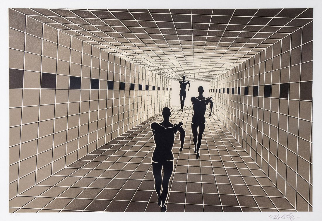 Victor Vasarely (1906–1997) - Study of: screenprint in colours, 1935, signed and inscribed F.V in pencil, numbered 7/50, on wove paper, with full margins, 390 x 580 mm (15 3/8 x 22 7/8 in) IMPORTANT: This lot is sold subject to Artists Resa