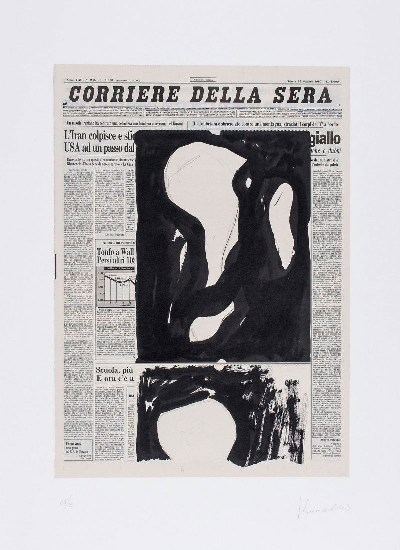 Jannis Kounellis (b.1936) - Edizione Notturna: screenprint with collotype and collage, 1986, signed and numbered from the edition of 90, published by Galerie Bernd Kluser and Editions Schellmann, Munich and New York, on BFK Rives paper, with full