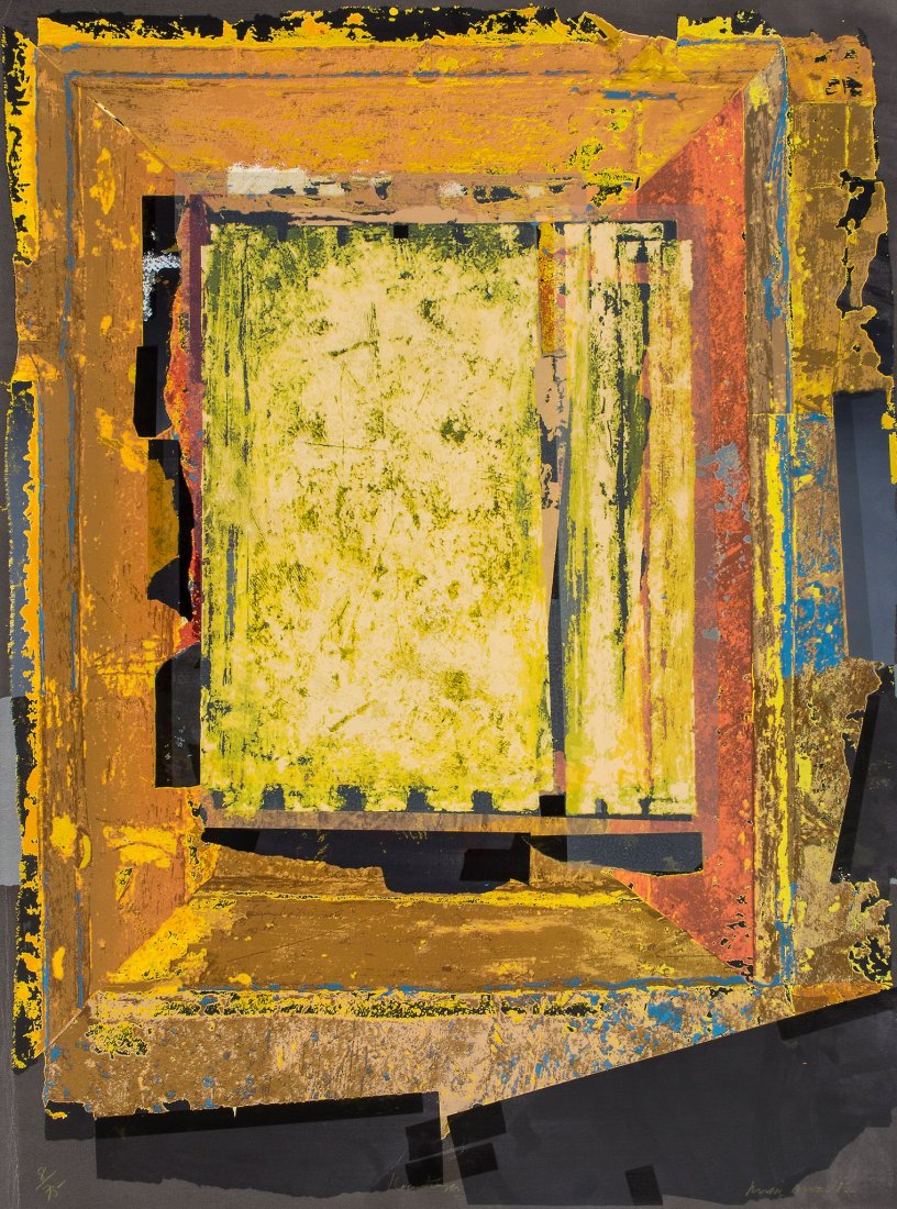 Mick Moon (b.1937) - Kautilyia: screenpint in colours, 1982, signed, dated and titled in yellow pencil, numbered 8/75, from the London Suite, published by Advanced Graphics, London, with their blindstamp, on wove paper, the full she