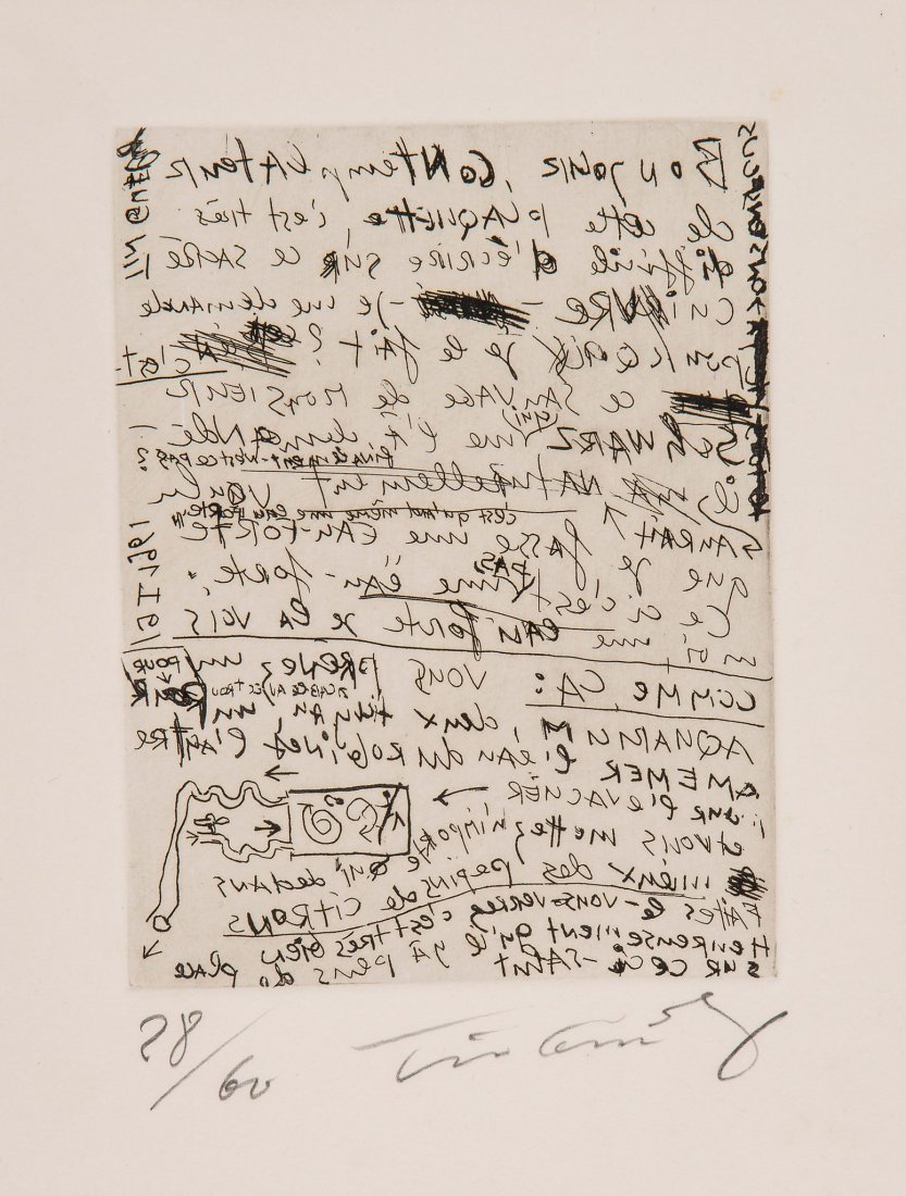 Jean Tinguely (1925-1991) - Untitled: etching, signed in pencil, numbered 28/60, from The International Avant-Garde portfolio, on wove paper, with full margins, 148 x 114 mm (5 3/4 x 4 1/2 in) IMPORTANT: This lot is sold subject to Artist