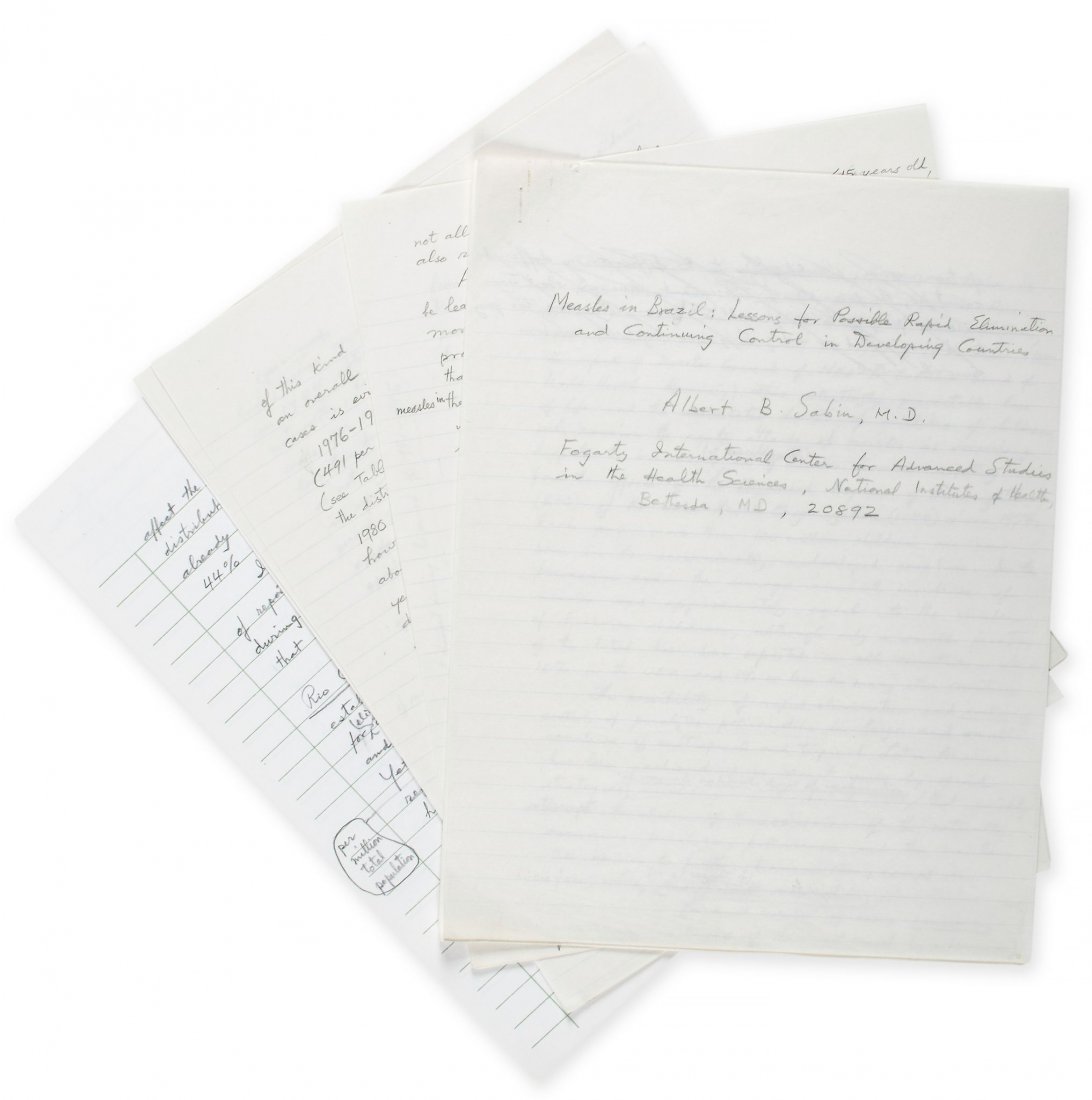 Measles in Brazil: Lessons for Possible Rapid: (Albert Bruce, medical researcher, developed the oral polio vaccine, 1906-93) Measles in Brazil: Lessons for Possible Rapid Elimination and Continuing Control in Developing Countries, autograph manusc