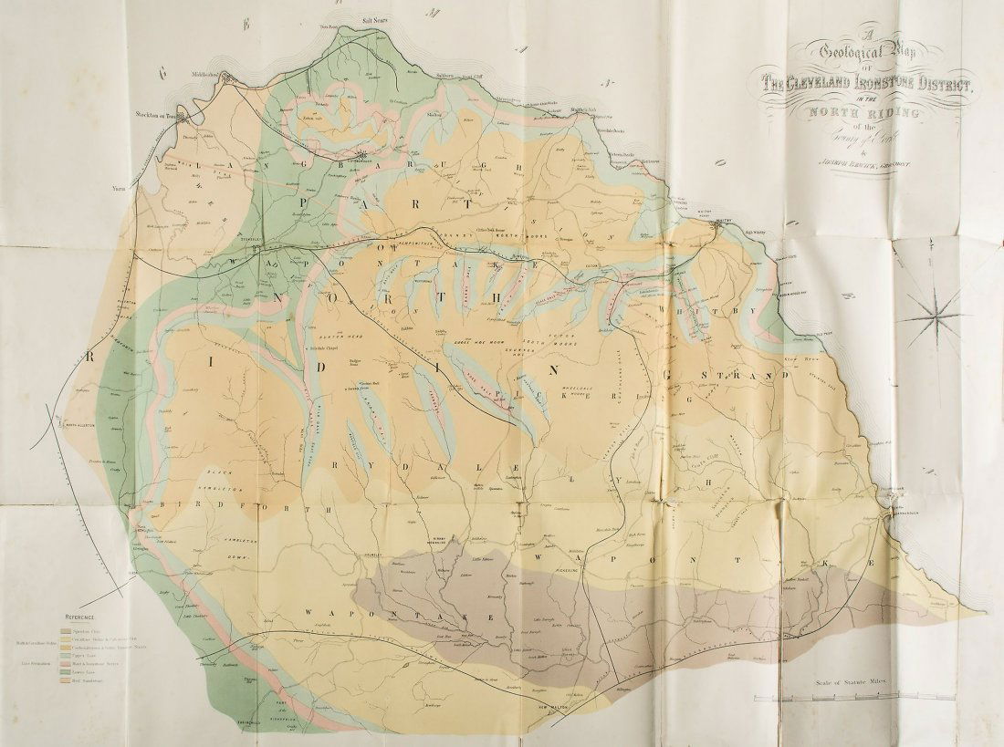 Bewick (Joseph) - Geological Treatise on the District: first edition , large folding colour map, repaired at folds, 2 folding colour sectional plans, 2 double-page colour mine plans, 2 folding tables, 1 torn, extra folding map of Northeast Yorkshire, torn
