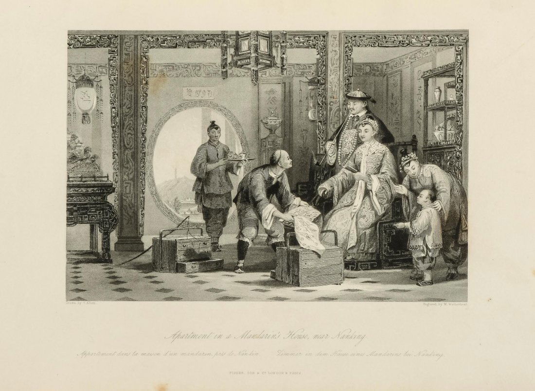 China, in a series of views, displaying The Scenery,: ( Rev. G.N.) China, in a series of views, displaying The Scenery, Architecture, and Social Habits , 4 vol. in 1, additional engraved vignette titles and 124 plates after Thomas Allom, foxing or spotti