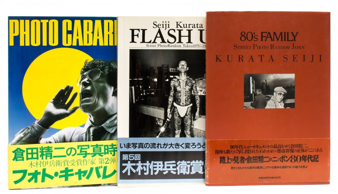 Seiji Kurata (b.1945) - Flash Up: Street Photo Random: A collection of three photobooks, all first editions with dust-jackets and publisher's obi, comprising Flash Up (signed in black ink on title page), Photo Cabaret, 1982, and 80s Family , 1991, 4to, ea