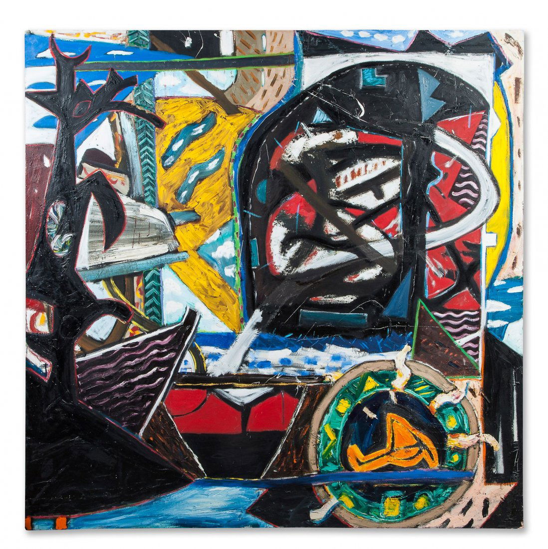 Philip Allen (b. 1967) - Large Head and Animal, c2002: oil on canvas, signed and titled on the reverse 72 x 72 in., 182.8 x 182.8 cm IMPORTANT: This lot is sold subject to Artists Resale Rights, details of which can be found in our Terms and Conditions.