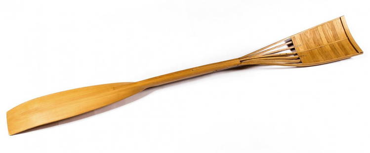 ** Conrad Shawcross (b. 1977) - The Winnowing Oar, 2003: carved oak, spruce and ash, numbered from the edition of 8, marked within the wood 89 x 71 x 5 in., 226 x 28 x 13 cm Provenance: Victoria Miro Gallery, London. IMPORTANT: This lot is sold subject to A