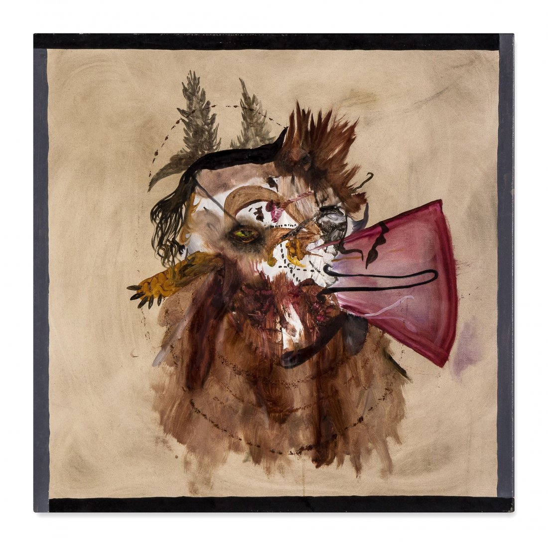 ** Michael Bauer (b. 1973) - Biggie, 2004: oil on canvas, signed, titled and dated on the reverse 27 1/2 x 27 1/2 in., 70 x 70 cm Provenance: Hotel, London. IMPORTANT: This lot is sold subject to Artists Resale Rights, details of which can be