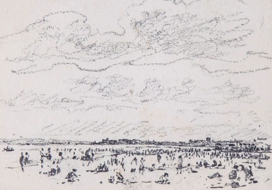 Circle of John Constable - Study for a beach scene,: pencil on stiff wove paper, 9 x 12.5 cm (3 1/2 x 5 in); with Circle of William Payne Landscape study with shepherd's hut , pen and brown ink with watercolour, 6 x 9 cm (2 3/8 x 3 1/2 in); also with En