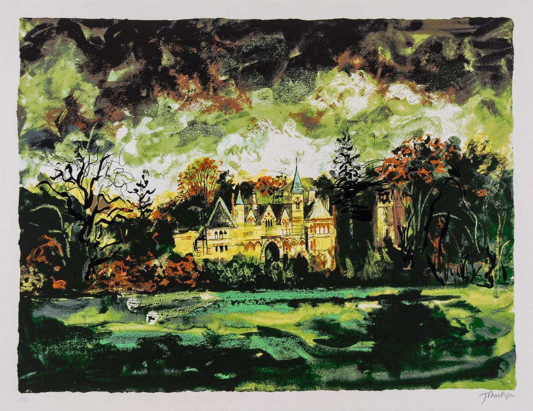 John Piper (1903-1992) - Ettington Park (L.273): screenprint in colours, 1977, signed in pencil, numbered 69/75, Plate II from the Victorian Dream Palaces portfolio , printed by Kelpra Studio, published by Marlborough Fine Art, London, on Arches pap