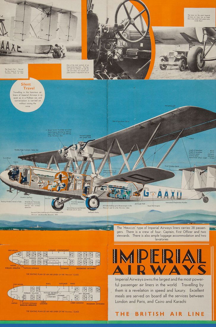ANONYMOUS - IMPERIAL AIRWAYS, The British Air Line: offset lithographic poster in colours, 1932, ptinted by Ben Johnson London, cond B+, not backed 30 x 20ins. (75 x 50cm.)