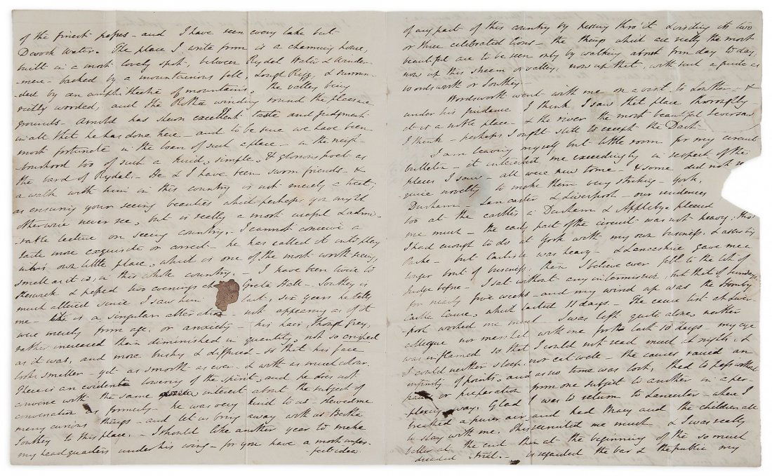 Wordsworth, Southey & Arnold.- - Coleridge Autograph: Coleridge ( Sir John Taylor, judge, nephew of Samuel Taylor Coleridge, 1790-1876) Autograph Letter to John May, 4pp. with address panel, sm. 4to, Fox how near Ambleside, 6th October 1836, while stayin