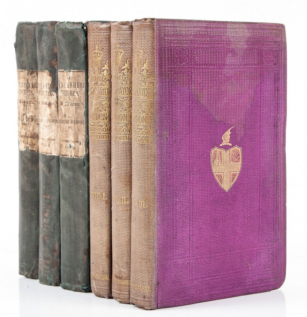 Ainsworth (William Harrison) - The Lancashire Witches.: A Romance of Pendle Forest, 3 vol., 2pp. advertisements, some foxing, ink stain to one f., original cloth-backed boards, printed spine labels, worn and darkened, 1849; The Lord Mayor of London: or, it
