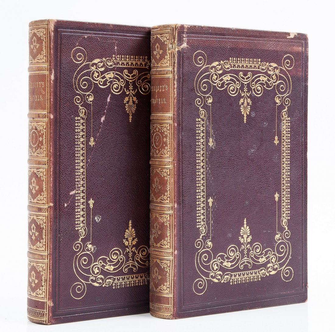 Elliott (C.B.) - Travels in the Three Great Empires: of Austria, Russia, and Turkey, 2 vol, first edition , frontispiece and map to each volumes, some light foxing to preliminary leaves, contemporary gilt decorated morocco, spines faded, rubbed, upper h