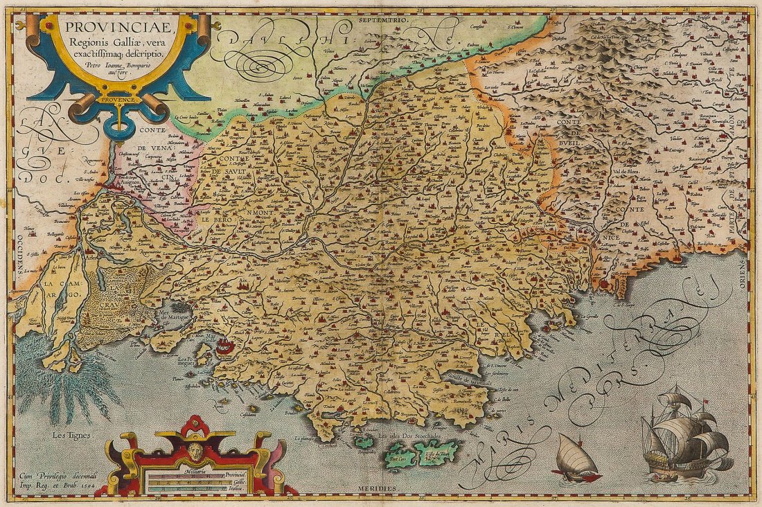 Portugal.- Ortelius (Abraham) - Provinciae Regionis: showing Provence, France, engraved map with full hand-colouring, 350 x 505mm., central vertical fold, light surface dirt, [vdB 47], [Antwerp], c.1594.