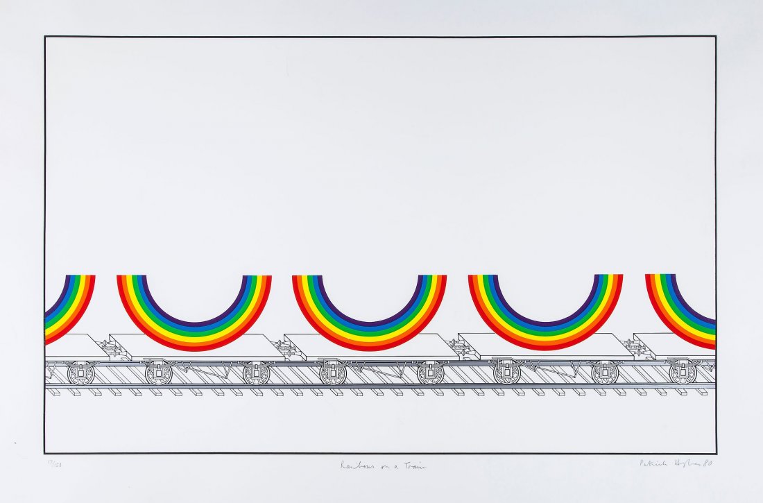 Patrick Hughes (b.1939) - Rainbows on a Train: screenprint in colours, 1980, signed, dated and numbered 17/150 in pencil, on wove paper, with full margins, 485 x 785 mm (19 x 31 in) IMPORTANT: This lot is sold subject to Artists Resale Rights, det