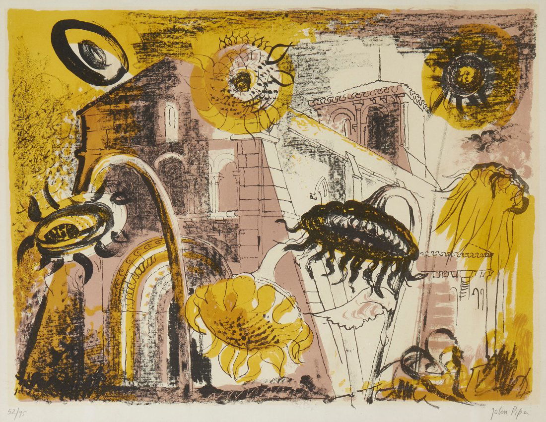 John Piper (1903-1992) - Sunflowers at Marignac (L.103): lithograph printed in colours, 1956, signed in pencil, numbered 52/75, printed by Mourlot Frères, published by Curt Valentin Gallery, on Arches paper, with full margins, 415 x 550 mm (16 3/8 x 21