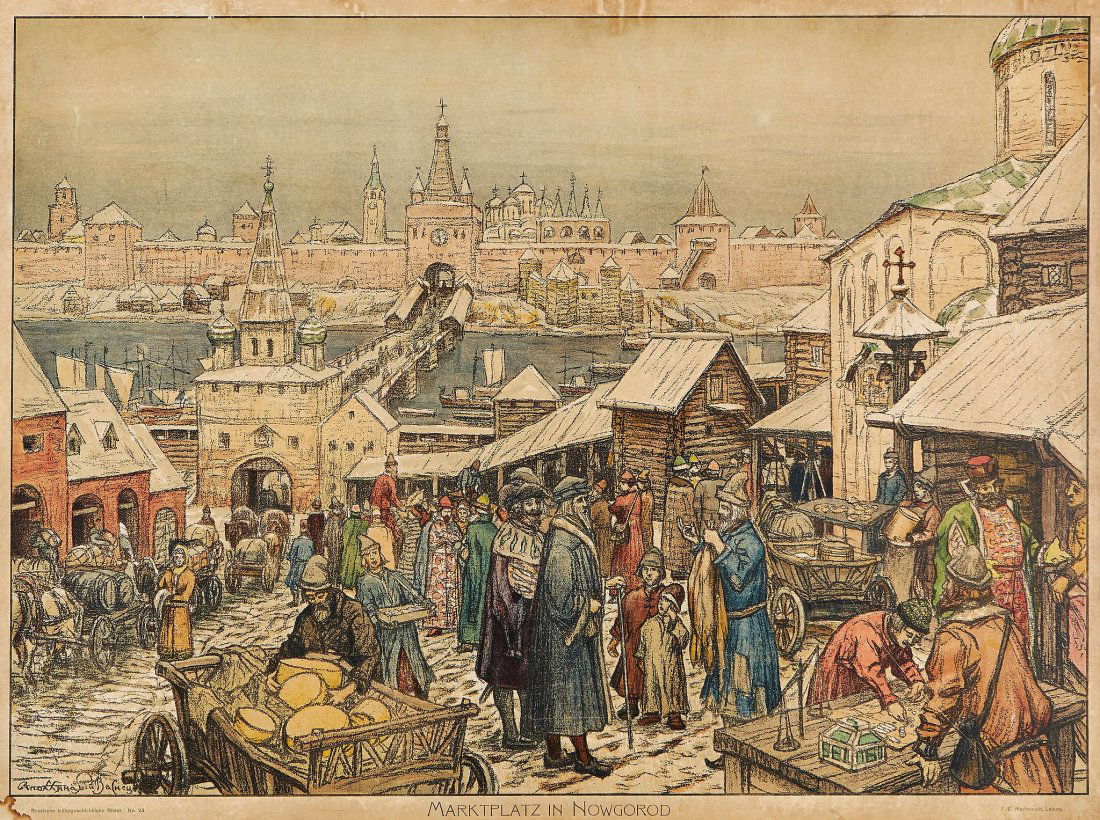 Russia.- Wachsmuth (F.E.) - Marktplatz in Nowgorod, (1 of 1)